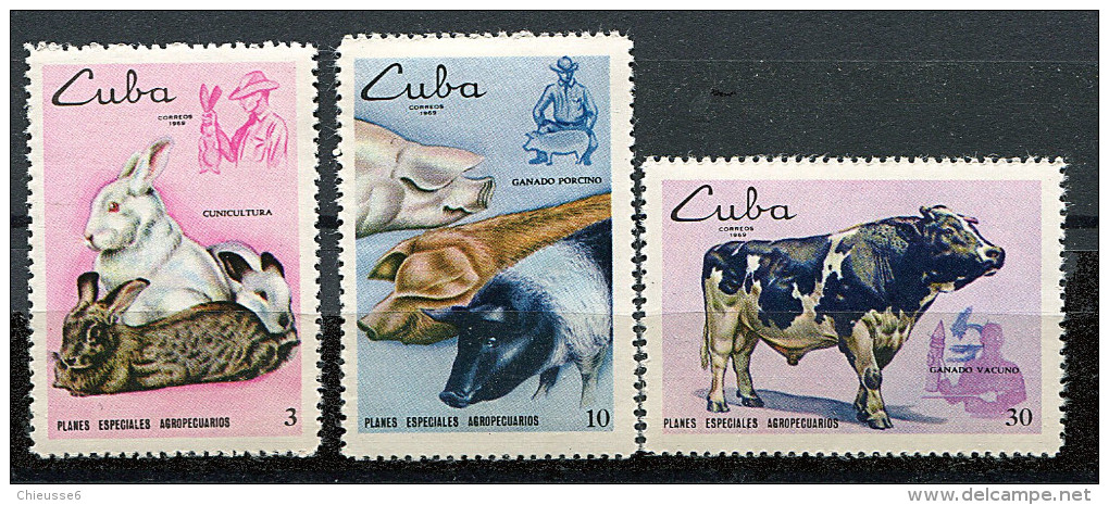 (cl 21 - P23) Cuba ** N° 1336 - 1337 - 1339 (ref. Michel Au Dos) - Elevage : Lapins, Porcs, Bœufs - - Nuevos