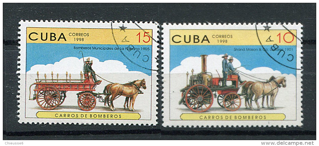 (cl 21 - P23) Cuba Ob. N° 3700/3701 (ref. Michel Au Dos) - Véhicules De Pompiers Anciens Tirés Par Des Chevaux - - Usati