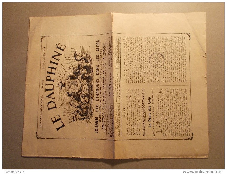 Journal LE DAUPHINE Du 04/07/1912 N°2856 - Journal Des Etrangers Dans Les Alpes (16/20) - Autres & Non Classés