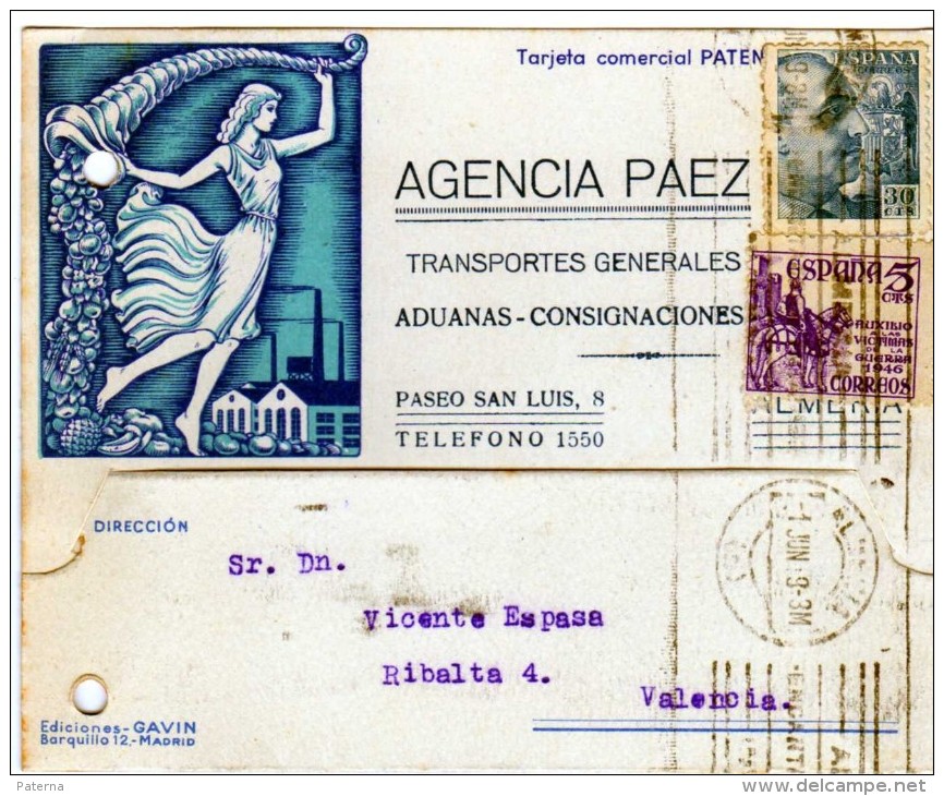 2411   Tarjeta Agencia Paez  Almeria 1949 , Trasportes Generales, Aduanas -consignaciones - Lettres & Documents