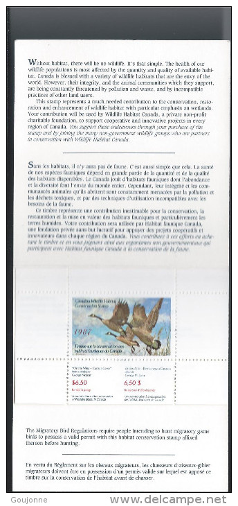 CANADA   Oiseaux Oies Bernaches Timbre Contribution,à La Conservation Des Habitats Fauniques Au Canada - Geese