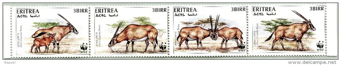 N° Michel 87 à 90 (N° Yvert 282 à 285) - Bloc Timbres De L´Erythrée (WWF) (MNH) (1996)  - WWF Beisa Oryx (JS) - Eritrea