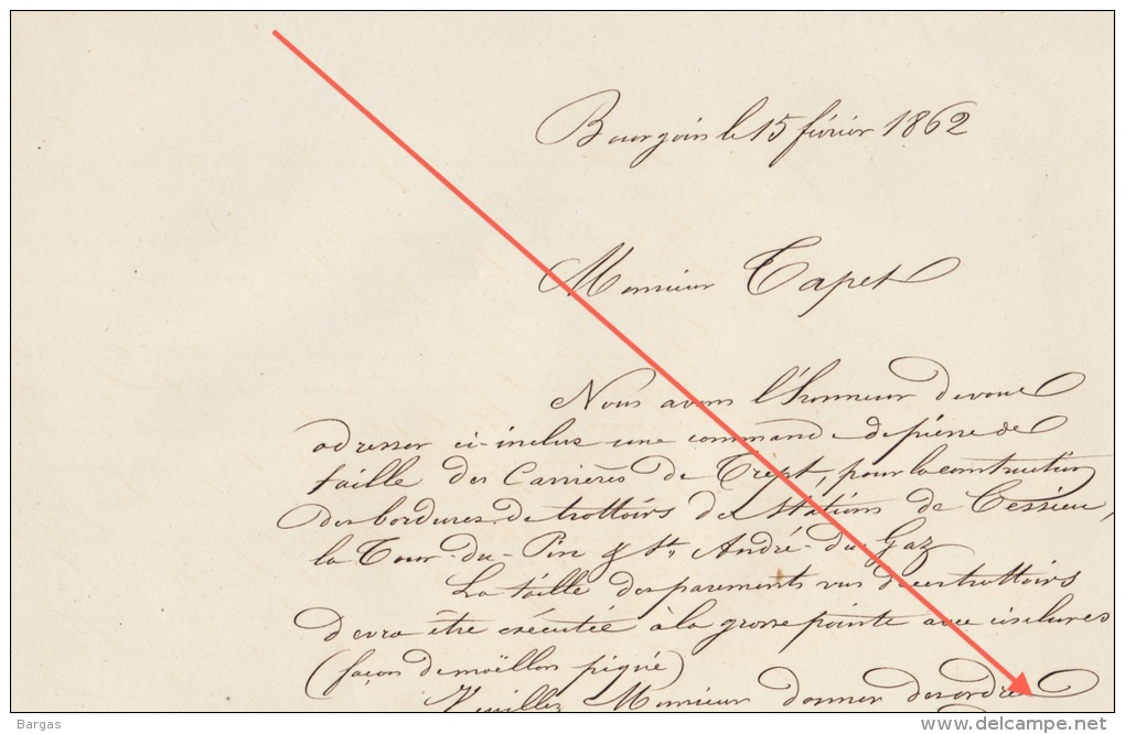 1862 Carrière De Trept Grive Chemin De Fer Ligne D´italie Pierre Pour Cessieu Tour Du Pin Saint Andre Du Gaz - Documents Historiques