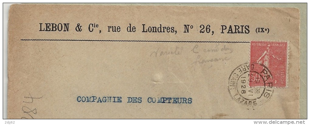 Semeuse 50 Cent. Lignée, "c" De Française Déformé - Devant D'Enveloppe  (P284) - Storia Postale