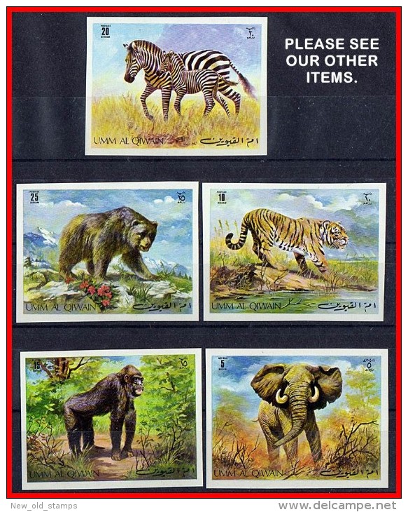 UMM AL QIWAIN (ARABIA/UAE) 1971 WILD ANIMALS Imperf  MNH ELEPHANT TIGER ZEBRA - Gorilas