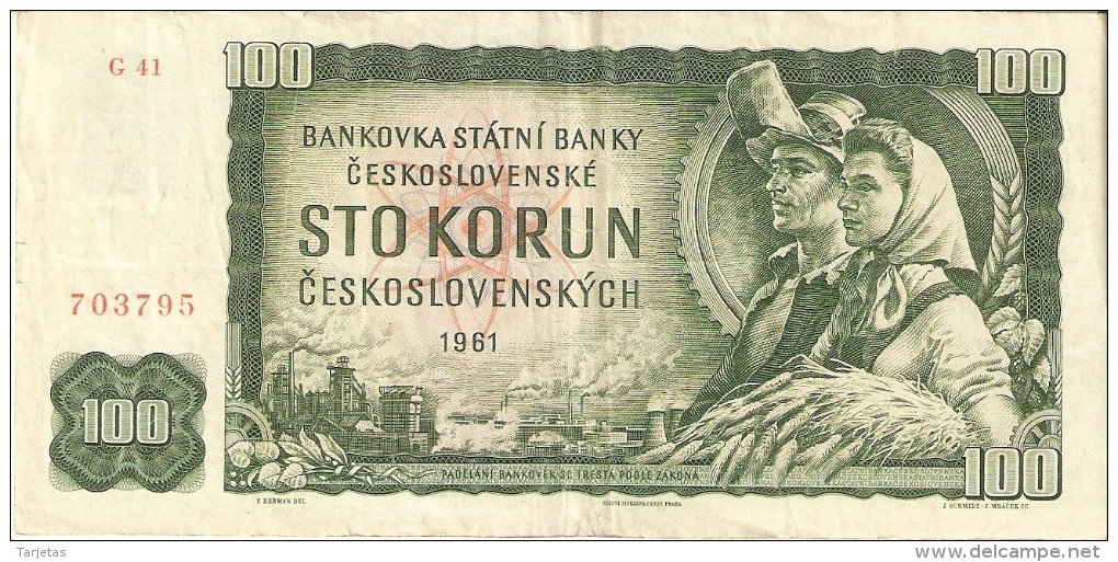 BILLETE DE CHECOSLOVAQUIA DE 100 KORUN DEL AÑO 1961  (BANKNOTE) - Checoslovaquia