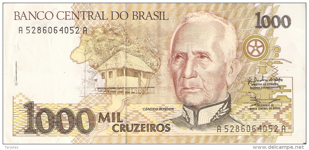 BILLETE DE BRASIL DE 1000 CRUZEIROS DEL AÑO 1990  (BANKNOTE) - Brasil