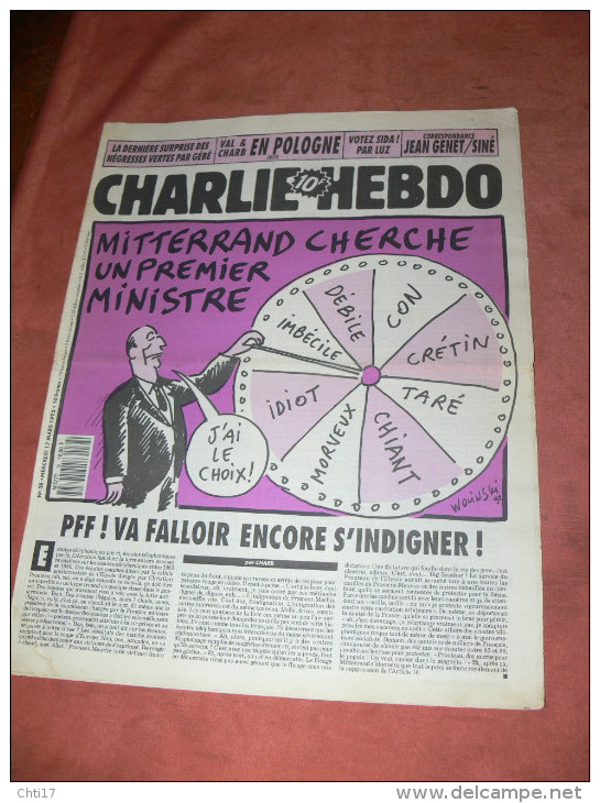 CHARLIE HEBDO 1993   N° 38    COUVERTURE  MITERRAND  / CHARB /  CABU /  WOLINSKI / SINE /  REISER / GEBE ETC ... - Autre Magazines