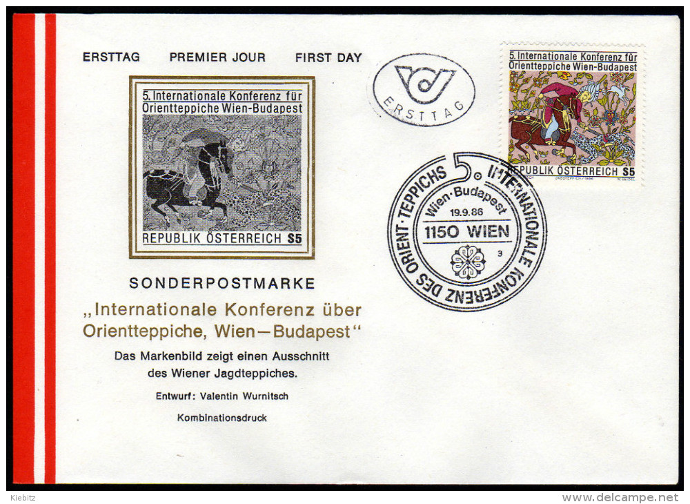 ÖSTERREICH 1986 - Seiden Jagdteppich - Sonderstempel FDC - Textil