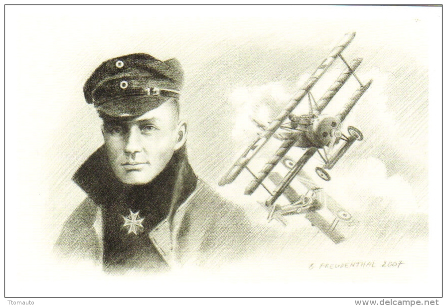 Manfred Von Richthofen  -  Red Baron  -  Portrait Au Crayon  -  Art Carte Par Benjamin Freudenthal - 1914-1918: 1ste Wereldoorlog