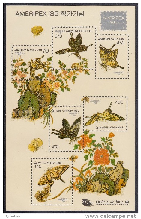 Korea South MNH Scott #1467 Souvenir Sheet Of 6 Butterflies - AMERIPEX '86 - Corée Du Sud