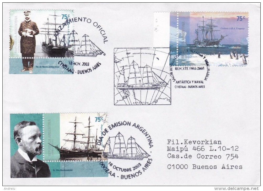 2003 Argentina - Corbeta A.R.A. Uruguay, Historic Antarctic Ships, Swedish Scientific ,special Cancel Stationery Entier - Polar Explorers & Famous People