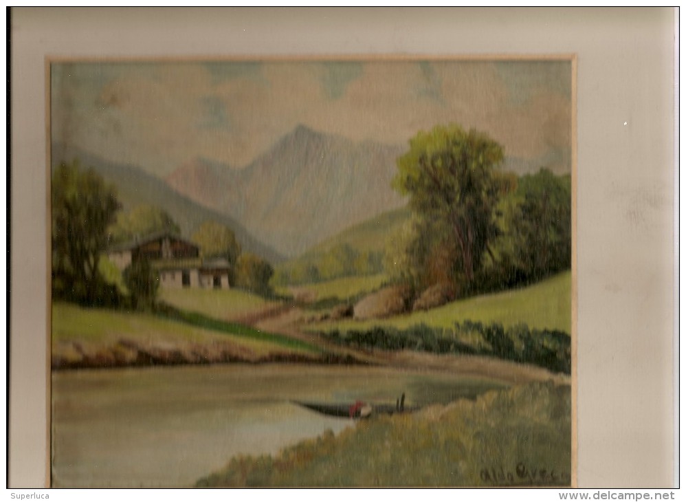 ALDO GRECO.TEMPERA SU LEGNO-PAESAGGIO ALPINO23X19 - Waterverf