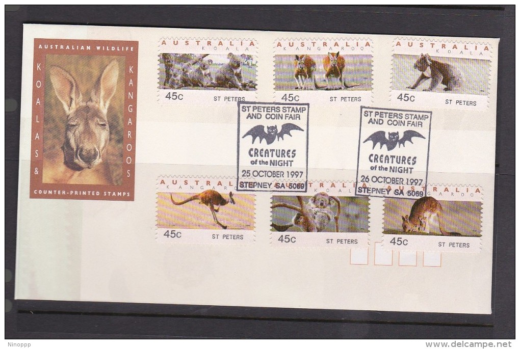 Australia 1997 Koalas And Kangaroos Counter-printed Stamps, St Peters, FDC - Primo Giorno D'emissione (FDC)