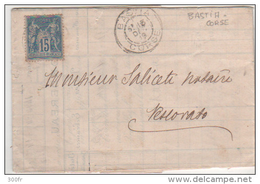 Lettre Facture Banque  Bastia 1889 Type Sage 15 Centimes Bleu Cachet Bastia Corse 15 Octobre 1889 - 1877-1920: Période Semi Moderne