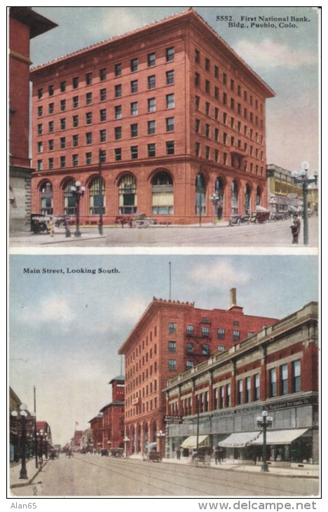 Pueblo Colorado, First National Bank, Main Street Business Section, C1900s/10s Vintage Postcard - Pueblo