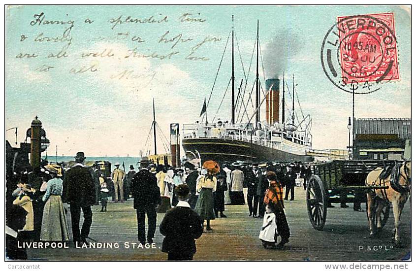 LIVERPOOL. LANDING STAGE - LA BANCHINA DI SBARCO DEL PORTO AGLI INIZI DEL '900. BELLA CARTOLINA DEL 1906 - Altri & Non Classificati