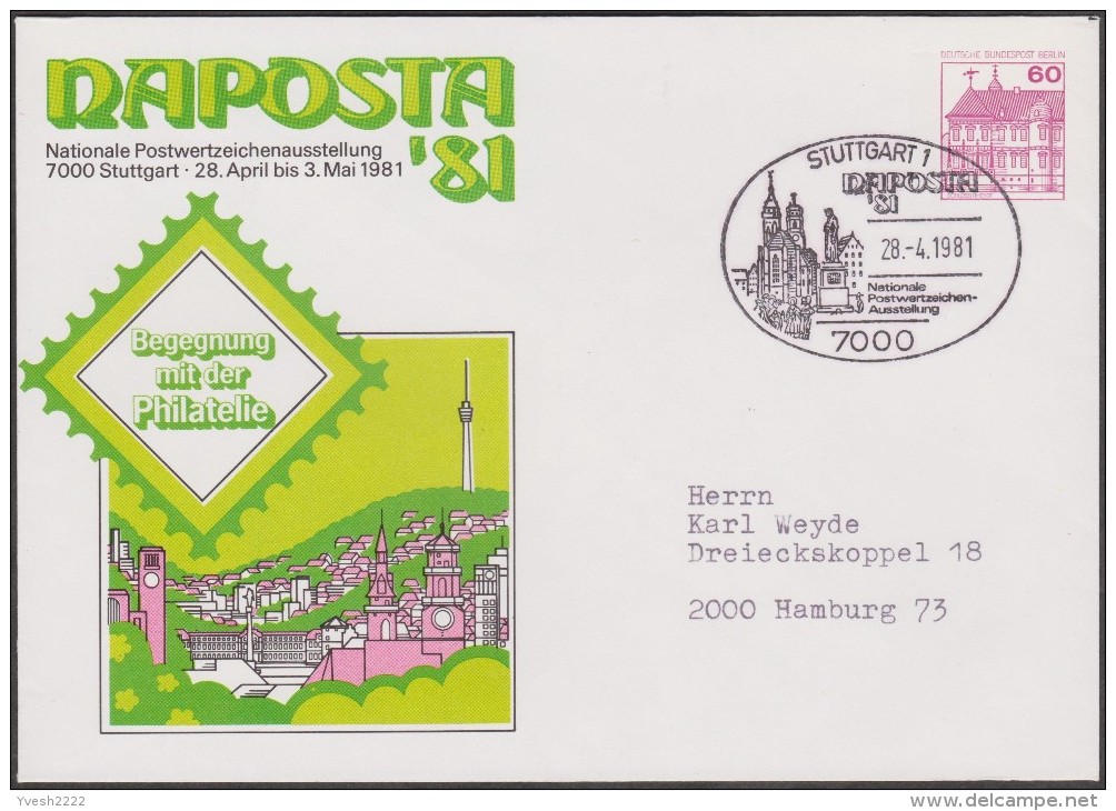 Berlin 1981. Privatganzsache, Entier Postal Timbré Sur Commande. Naposta. Stuttgart, Mouvement Avec La Philatélie - Chiese E Cattedrali