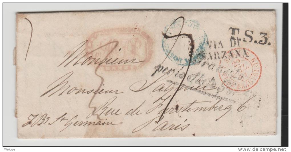 IVO013/  Italien - Brief,  Neapel - Paris Via Sardinien 1854. Voller Textinhalt - Napels