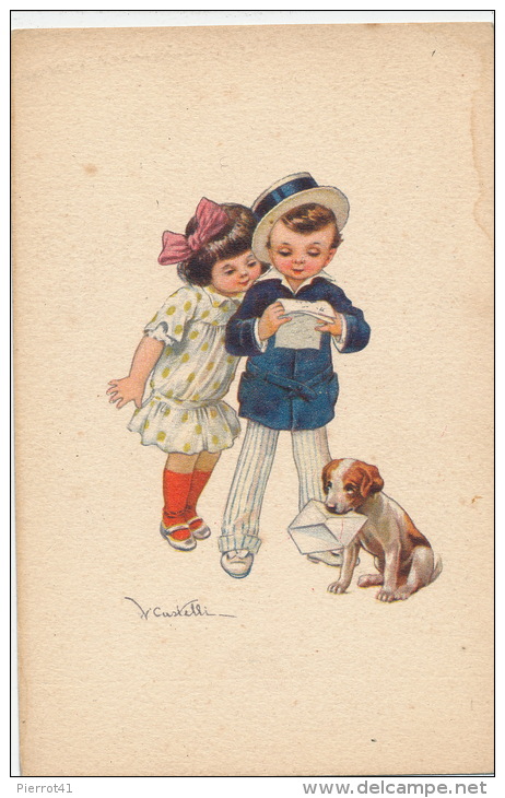 ENFANTS - DOG  -  Jolie Carte Fantaisie Enfants Et Chien Avec Courrier Signée CASTELLI - Castelli