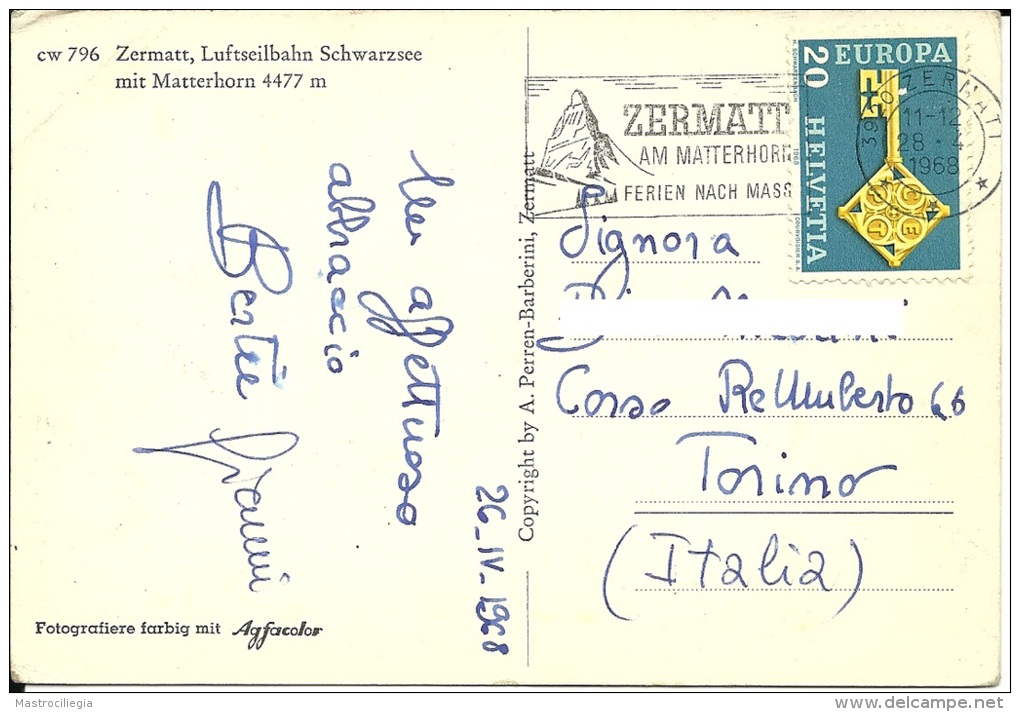 SVIZZERA  SUISSE  VS  ZERMATT  Luftseilbanhn Schwarzsee  Funivia  CEPT Stamp - Zermatt