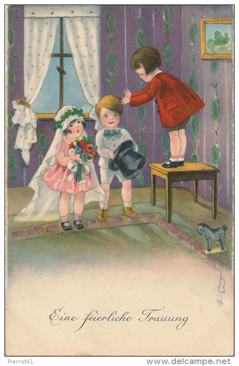 ENFANTS - Jolie Carte Fantaisie Enfants Cérémonie De Mariage "Eine Feierliche Frauung " Signée HP - HANNES PETERSEN - Petersen, Hannes