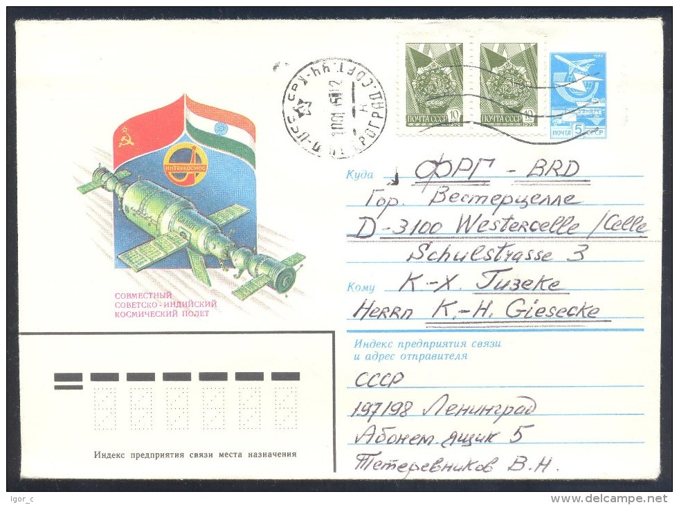 Russia CCCP 1985 Postal Stationery Cover: Space Weltraum: International Cooperation  Russia - India; Orbital Station Mir - UdSSR