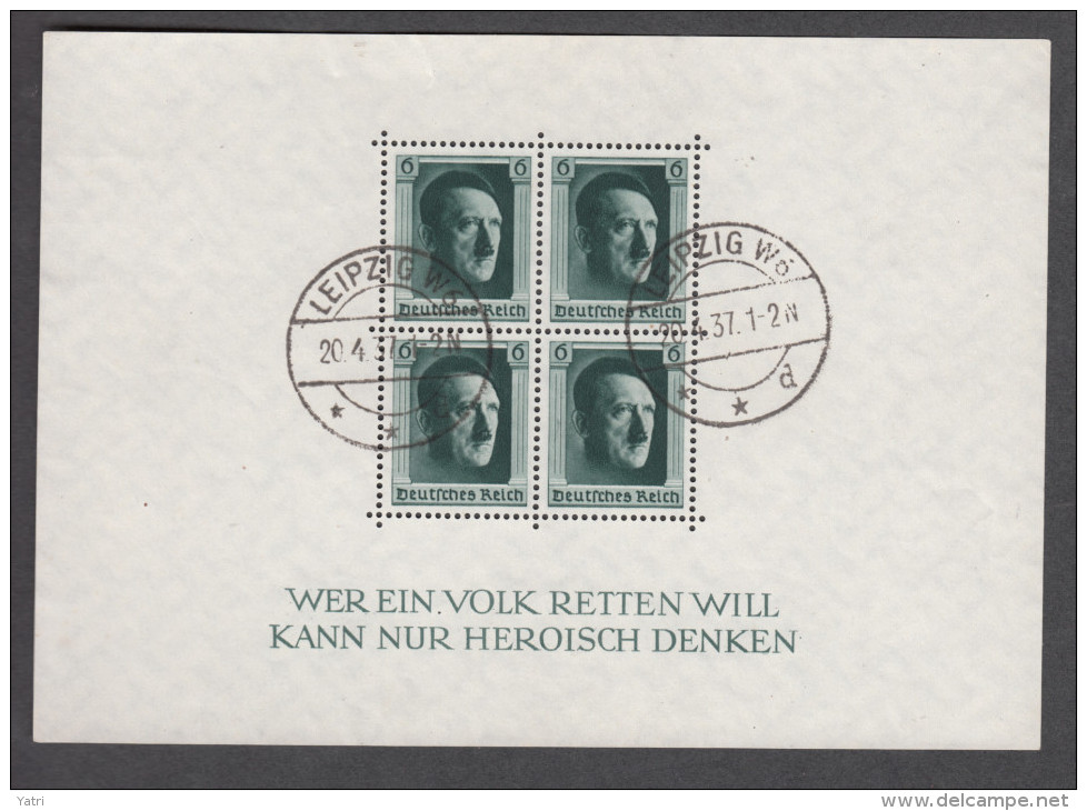 Deutsches Reich - 1937 - Block 7 (o) "20.4" - Blocks & Kleinbögen