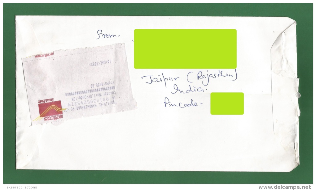 INDIA 2013 - REGISTERED POSTAL USED COVER TO DUBAI UAE / EMIRATES ARABES - Stamps Not Cancelled By Post - As Scan - Briefe U. Dokumente