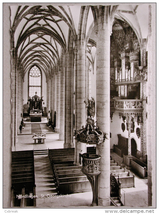Nördlingen, St. Georgskirche, Blick Auf Hochaltar, Kanzel Und Alte Orgel - Noerdlingen