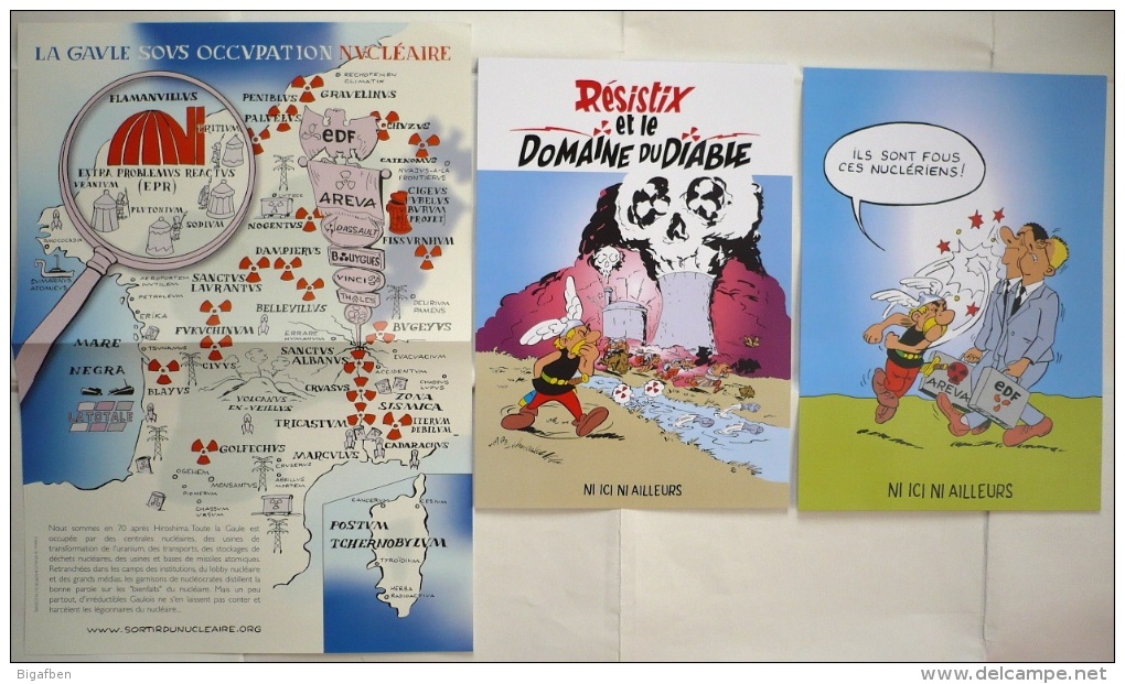 Lot 3 Posters PASTICHE ASTERIX ANTINUCLÉAIRE / PARODIE Carte Gaule, Domaine Des Dieux, Etc../ TBE ! - Affiches & Offsets