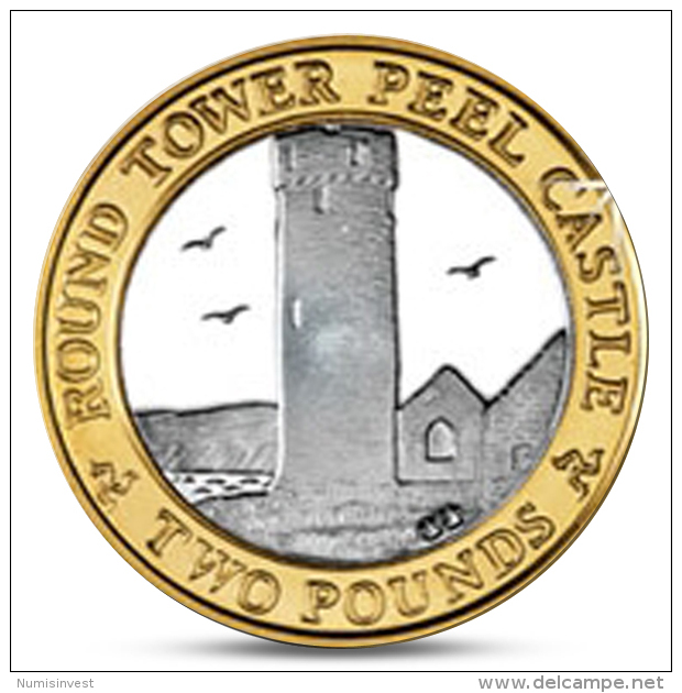 ISLE OF MAN 2 POUNDS BIMETAL BIMETALL BI-METALLIC ROUND TOWER PEEL CASTLE 2013 UNC - Île De  Man