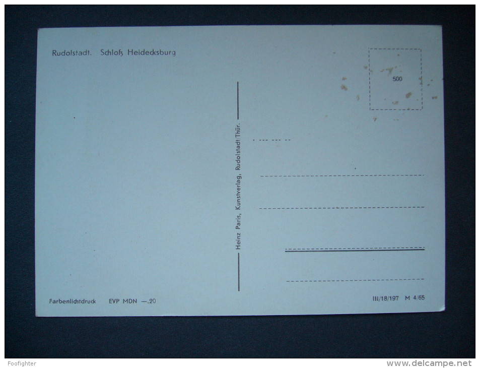 Germany: RUDOLSTADT - Schloss Heidecksburg - 1960s Unused - Rudolstadt