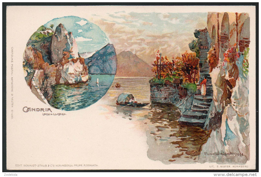 0068 Alte Litho Künstlerkarte - Candria Lago Di Lugano - Manuel Wieland 1898 - E. Nister Nürnberg - Wielandt, Manuel