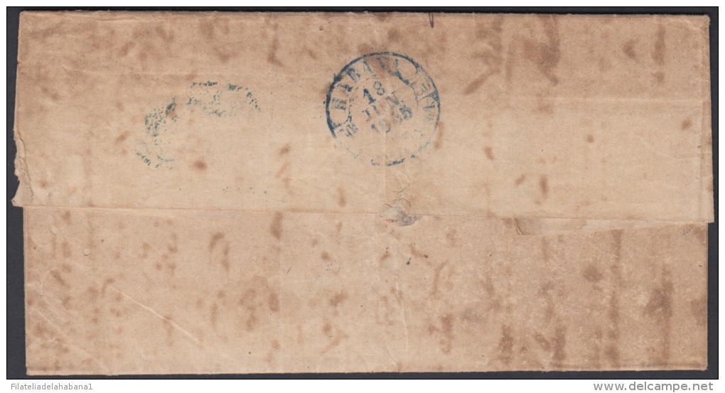 1855-H-33 CUBA ESPAÑA SPAIN. ANTILLAS. ISABEL II. 1855. Ant. Ed.1. &frac12; Rs VERDE AZUL. PARRILA EN VERDE. RARO. - Prefilatelia