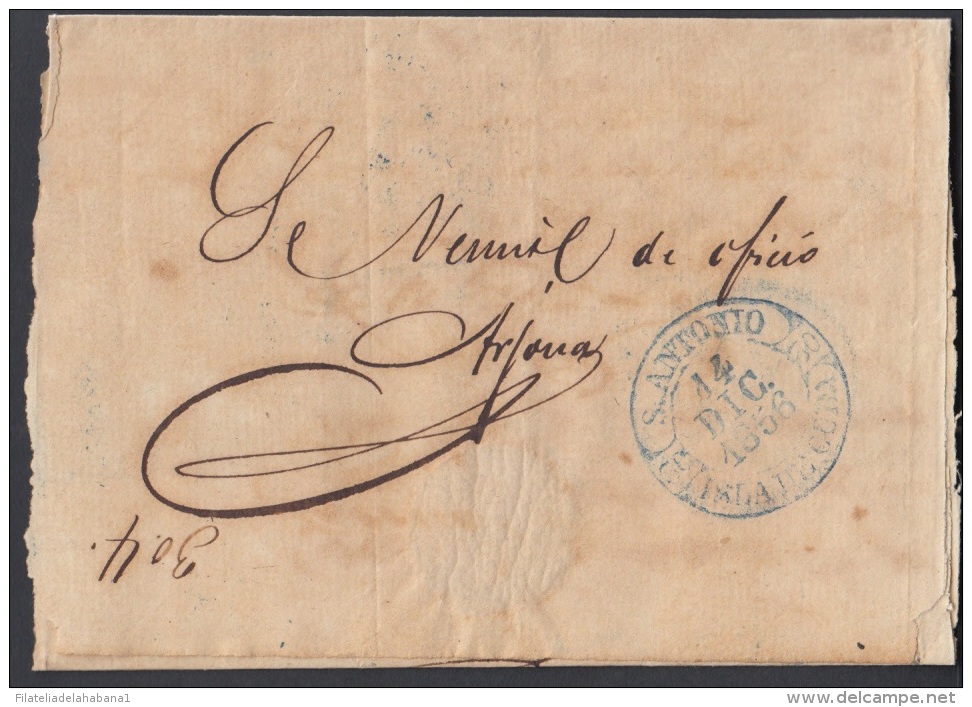 1856-H-26 CUBA ESPAÑA SPAIN. ANTILLAS. ISABEL II. 1856. Ant. Ed.4. &frac12; Rs FILIGRANA LINEAS CRUZADAS. A CEIBA MOCHA. - Voorfilatelie