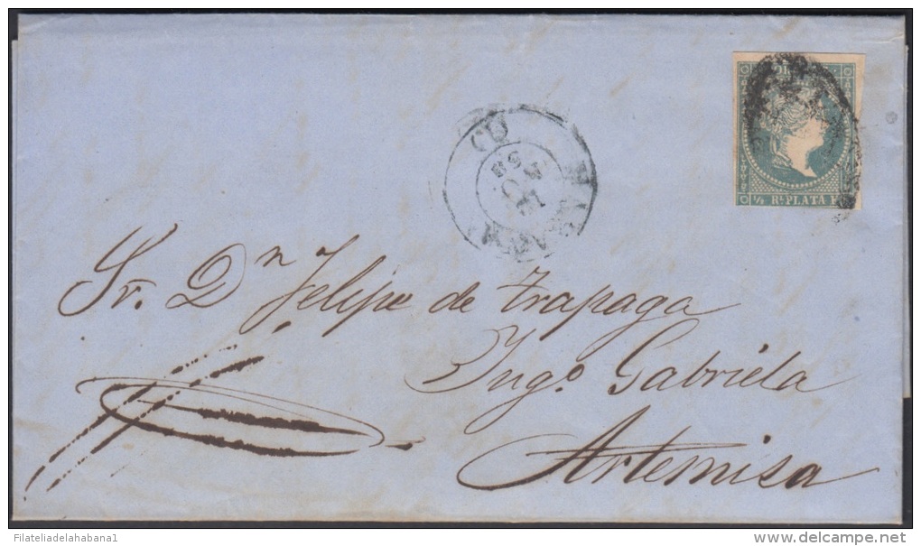 1857-H-138 CUBA ESPAÑA SPAIN. ANTILLAS. ISABEL II. 1857. Ant. Ed.7. &frac12; Rs. MARCA HABANA EN NEGRO. INGENIO LA GABRI - Voorfilatelie