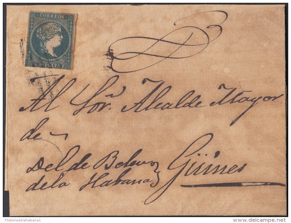 1857-H-139 CUBA ESPAÑA SPAIN. ANTILLAS. ISABEL II. 1857. Ant. Ed.7. &frac12; Rs. MARCA PARRILLA DE 7 LINEAS. - Voorfilatelie