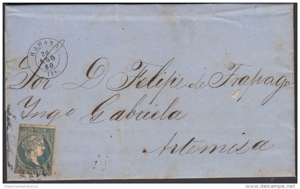 1857-H-142 CUBA ESPAÑA SPAIN. ANTILLAS. ISABEL II. 1857. Ant. Ed.7. &frac12; Rs. 1860. PARRILLA DE 7 LINEAS. INGENIO GAB - Voorfilatelie