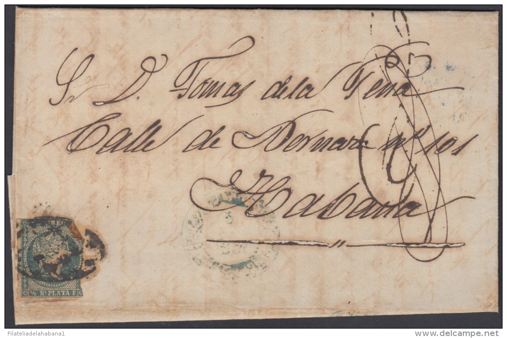 1857-H-148 CUBA ESPAÑA SPAIN. ANTILLAS. ISABEL II. 1856. Ant. Ed.4. &frac12; Rs. LINEAS CRUZADAS. - Vorphilatelie