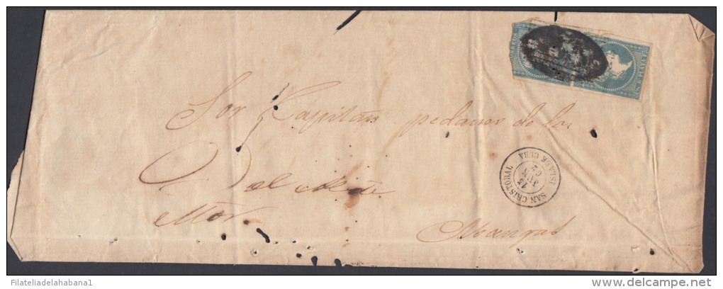 1857-H-162 CUBA ESPAÑA SPAIN. ANTILLAS. ISABEL II. 1857. Ant. Ed.7. &frac12; Rs. PLICA JUDICIAL SAN CRISTOBAL. 1862 - Prefilatelia