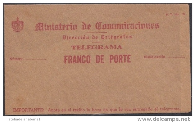 TELEG-3 CUBA. TELEGRAFO DE ESTADO. TELEGRAPH. SOBRE DE TELEGRAMA. TELEGRAM. CIRCA 1950. TIPO II. - Telegraafzegels