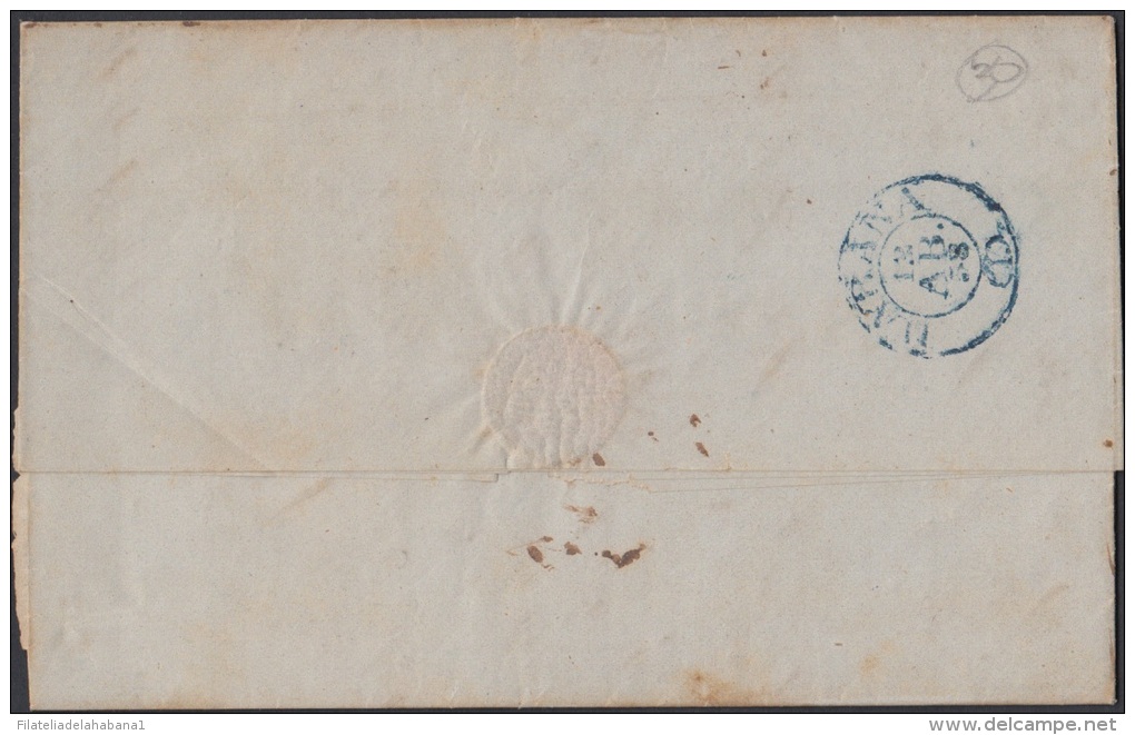 1857-H-172 CUBA ESPAÑA SPAIN. ANTILLAS. ISABEL II. 1856. Ant. Ed.4. &frac12; Rs VERDE OLIVA. FILIGRANA LINEAS CRUZADAS. - Prefilatelia