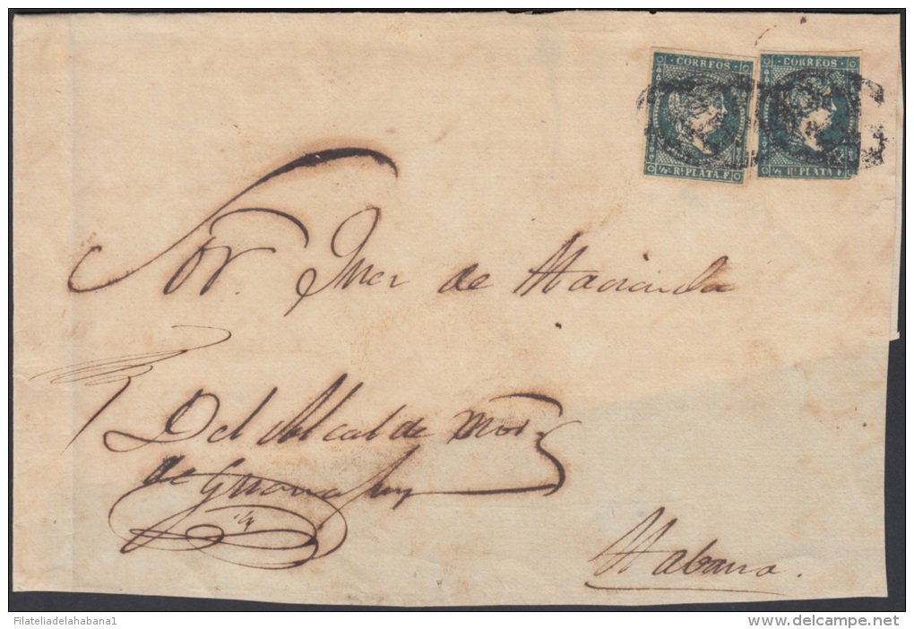 1857-H-173 CUBA ESPAÑA SPAIN. ANTILLAS. ISABEL II. 1856. Ant. Ed.4. &frac12; Rs VERDE. FILIGRANA LINEAS CRUZADAS. &ldquo - Voorfilatelie