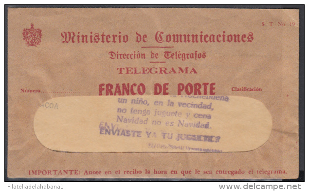 TELEG-6 CUBA. TELEGRAFO DE ESTADO. TELEGRAPH. SOBRE DE TELEGRAMA. TELEGRAM. 1953. TIPO VI. CON MODELO. - Telegraph