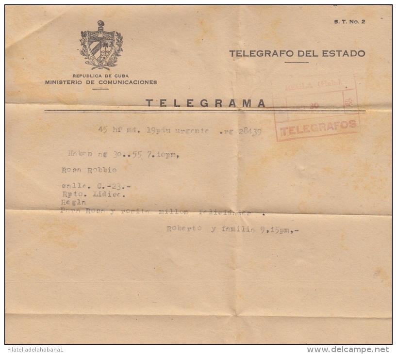 TELEG-11 CUBA. TELEGRAFO DE ESTADO. TELEGRAPH. SOBRE DE TELEGRAMA. TELEGRAM. 1955. TIPO X. CON MODELO. - Telegrafo