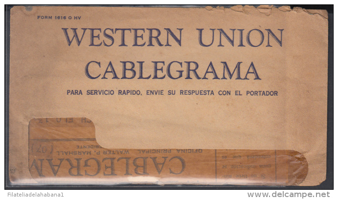 TELEG-18 CUBA. WESTERN UNION CABLEGRAM. TELEGRAPH. TELEGRAMA. TELEGRAM. 1950. CON CONTENIDO. TIPO XV. - Telegraafzegels