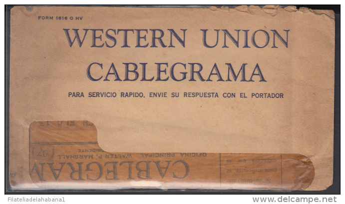 TELEG-18 CUBA. WESTERN UNION CABLEGRAM. TELEGRAPH. TELEGRAMA. TELEGRAM. 1950. CON CONTENIDO. TIPO XV. - Telegraph