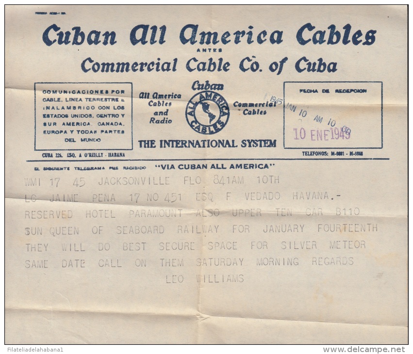 TELEG-18 CUBA. WESTERN UNION CABLEGRAM. TELEGRAPH. TELEGRAMA. TELEGRAM. 1950. CON CONTENIDO. TIPO XV. - Telegraafzegels