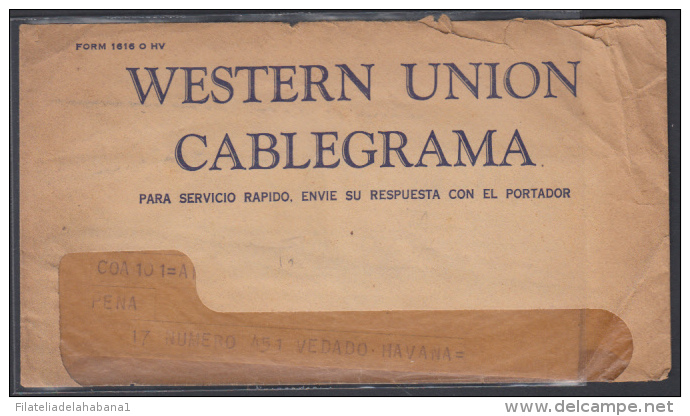 TELEG-19 CUBA. WESTERN UNION CABLEGRAM. TELEGRAPH. TELEGRAMA. TELEGRAM. 1950. CON CONTENIDO. TIPO XV. - Telegraafzegels